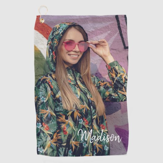 名前をカスタムするタイポグラフィと写真 ゴルフタオル (正面)