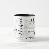 名前をカスタムするタイポグラフィブラック/ホワイト マグカップ (中央)