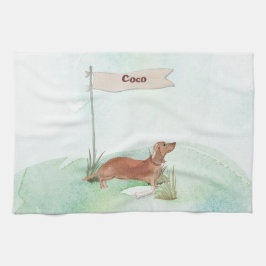 名前をカスタムするタンダシュンドペットドッグ キッチンタオル