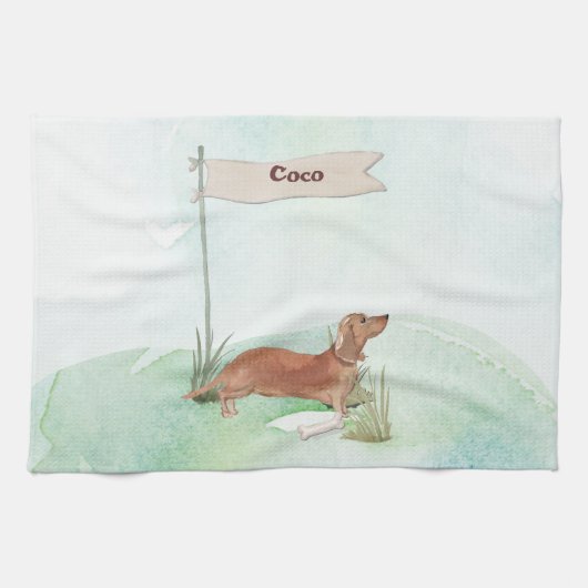名前をカスタムするタンダシュンドペットドッグ キッチンタオル (横)