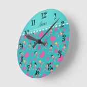 名前をカスタムするターコイズガールギムナストハート星 ラウンド壁時計 (傾斜)