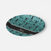 名前をカスタムするターコイズグリッターアーリー ペーパープレート (アングル)