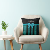 名前をカスタムするターコイズグリッターストライプ弓 クッション (椅子)