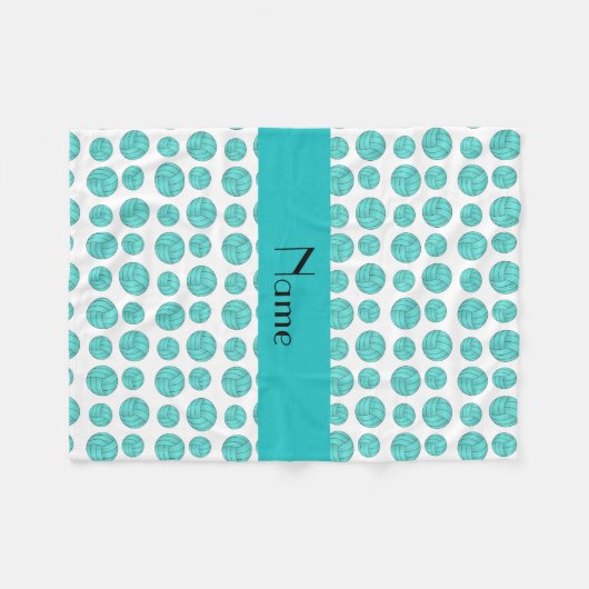 名前をカスタムするターコイズバレーボールパターン フリースブランケット (正面(横))