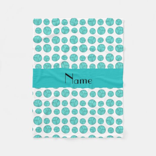 名前をカスタムするターコイズバレーボールパターン フリースブランケット (正面)