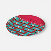 名前をカスタムするターコイズパンダ赤いハートストライプ ペーパープレート (アングル)
