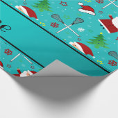 名前をカスタムするターコイズラクロスクリスマスパターン ラッピングペーパー (角)