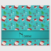名前をカスタムするターコイズラクロスクリスマスパターン ラッピングペーパー (フラット)