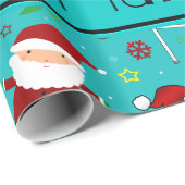名前をカスタムするターコイズラクロスクリスマスパターン ラッピングペーパー (ロールコーナー)
