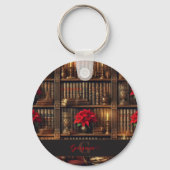 名前をカスタムするダークアカデミアポインセチア本棚 キーホルダー (正面)