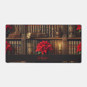 名前をカスタムするダークアカデミアポインセチア本棚 デスクマット (正面)