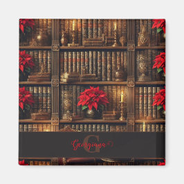 名前をカスタムするダークアカデミアポインセチア本棚 マグネット