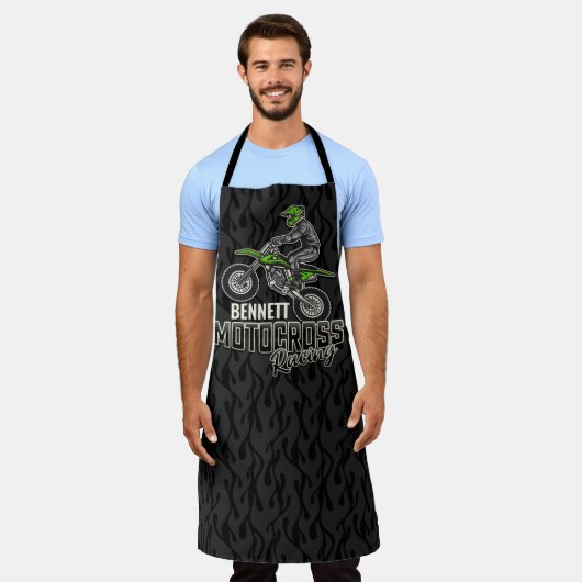 名前をカスタムするダートバイクライダーモトクロスレーシング エプロン (着用した状態)