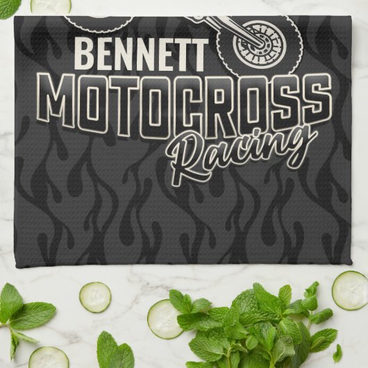 名前をカスタムするダートバイクライダーモトクロスレーシング キッチンタオル (折り畳み)