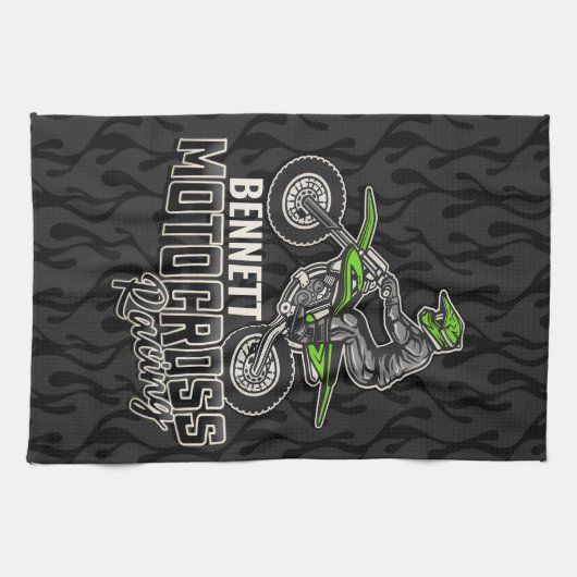 名前をカスタムするダートバイクライダーモトクロスレーシング キッチンタオル (横)