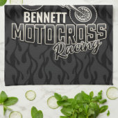 名前をカスタムするダートバイクライダーモトクロスレーシング キッチンタオル (折り畳み)