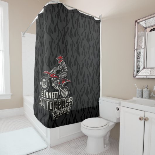 名前をカスタムするダートバイクライダーモトクロスレーシング シャワーカーテン (インサイチュ)
