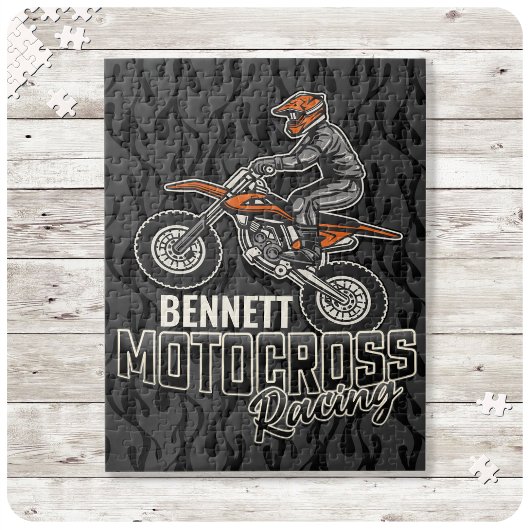 名前をカスタムするダートバイクライダーモトクロスレーシング ジグソーパズル