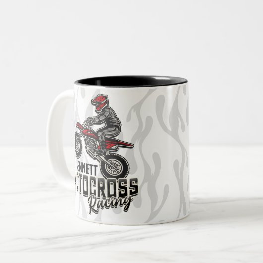 名前をカスタムするダートバイクライダーモトクロスレーシング ツートーンマグカップ (正面左)