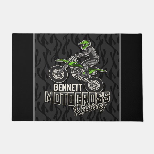 名前をカスタムするダートバイクライダーモトクロスレーシング ドアマット (正面)