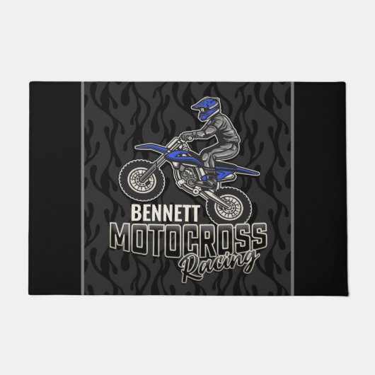 名前をカスタムするダートバイクライダーモトクロスレーシング ドアマット (正面)