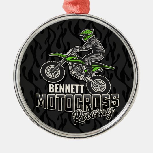 名前をカスタムするダートバイクライダーモトクロスレーシング メタルオーナメント (正面)