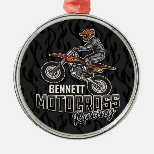 名前をカスタムするダートバイクライダーモトクロスレーシング メタルオーナメント (正面)