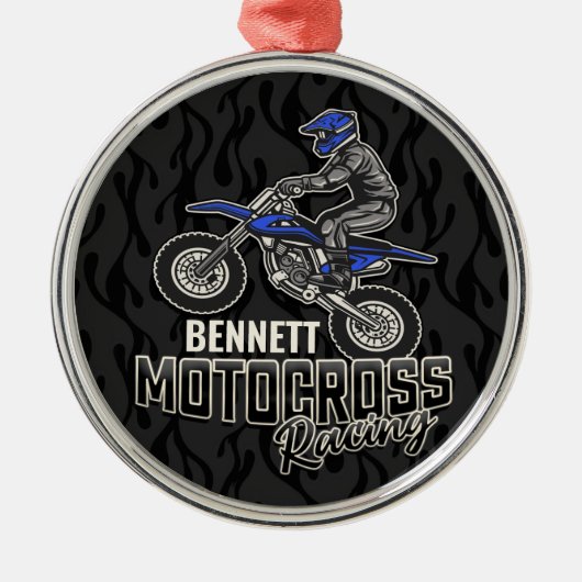 名前をカスタムするダートバイクライダーモトクロスレーシング メタルオーナメント (正面)