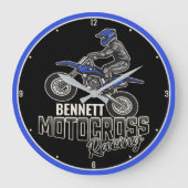 名前をカスタムするダートバイクライダーモトクロスレーシング ラージ壁時計 (正面)