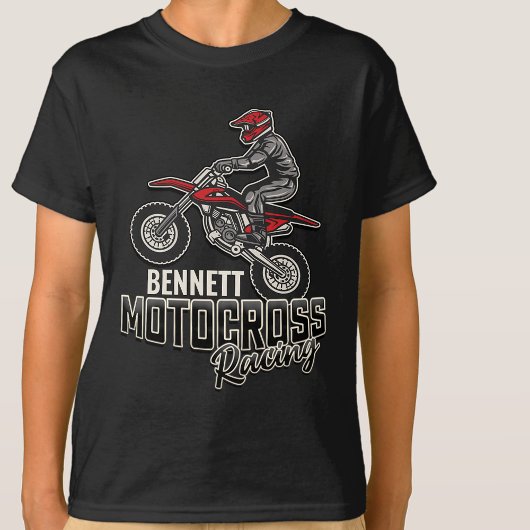 名前をカスタムするダートバイクライダーモトクロスレース Tシャツ