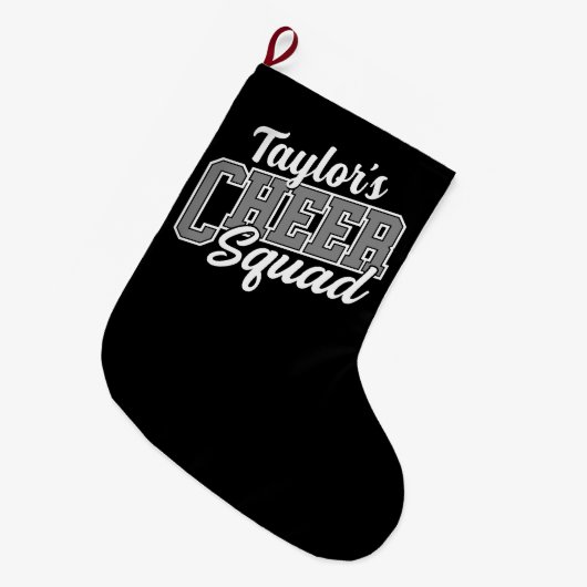 名前をカスタムするチアリーダー学校大学応援分隊 ラージクリスマスストッキング (正面 (吊り時))