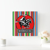 名前をカスタムするチャロスペインのフィエスタメキシコセラペ スクエア壁時計 (ホーム)