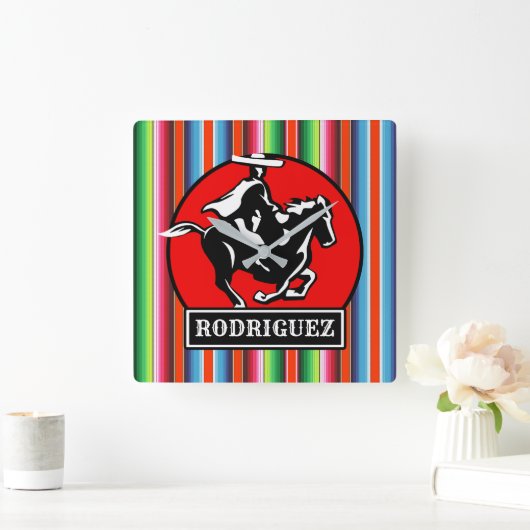 名前をカスタムするチャロスペインのフィエスタメキシコセラペ スクエア壁時計 (ホーム)