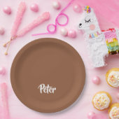 名前をカスタムするチョコレートブラウンプレーン ペーパープレート (パーティー)