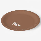 名前をカスタムするチョコレートブラウンプレーン ペーパープレート (アングル)