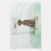 名前をカスタムするチョコレートラボペットドッグ キッチンタオル (縦)