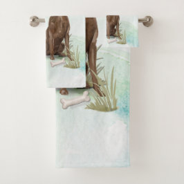 名前をカスタムするチョコレートラボペットドッグ バスタオルセット