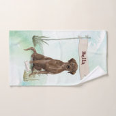 名前をカスタムするチョコレートラボペットドッグ バスタオルセット (ハンドタオル)