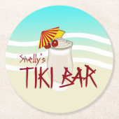 名前をカスタムするティキバー ラウンドペーパーコースター (正面)