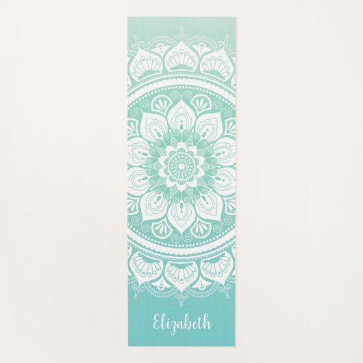 名前をカスタムするティール（緑がかった色）エクササイズ ヨガマット (正面)