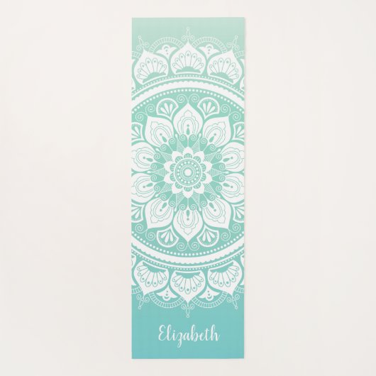 名前をカスタムするティール（緑がかった色）エクササイズ ヨガマット (裏面)