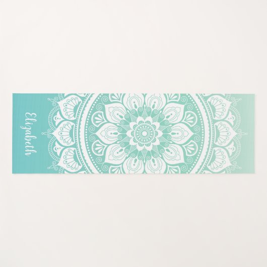 名前をカスタムするティール(緑がかった色)エクササイズ ヨガマット (正面(横))