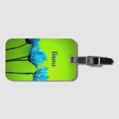名前をカスタムするティール(緑がかった色)デイジーオンライムグリーン ラゲッジタグ (正面横)