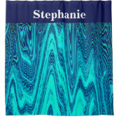 名前をカスタムするティール（緑がかった色）ブルー海波抽象芸術 シャワーカーテン (正面)