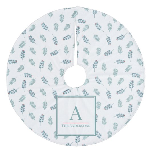 名前をカスタムするティール（緑がかった色）ミストレトークリスマスツリースカート フリース ツリースカート (正面)