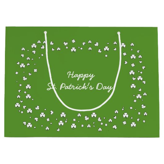 名前をカスタムするテディベアセントパトリックの日 ラージペーパーバッグ (正面)