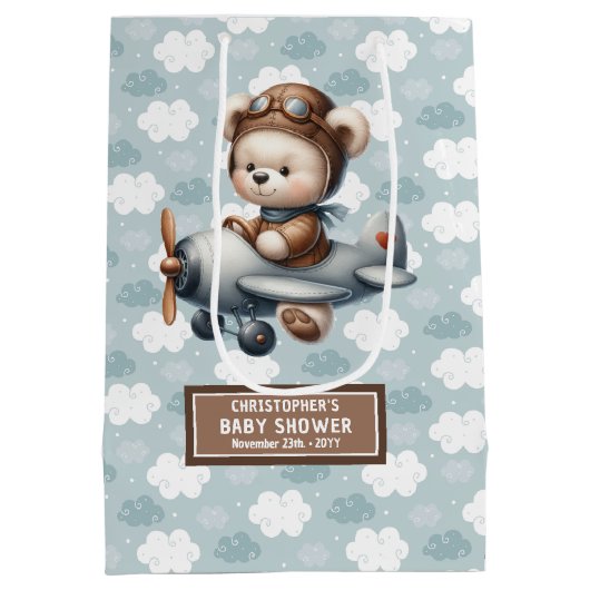 名前をカスタムするテディベアベビーシャワー抱き枕アイディア ミディアムペーパーバッグ (裏面)