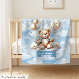 名前をカスタムするテディベア5歳の誕生日のための毛布 フリースブランケット
