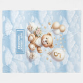 名前をカスタムするテディベア5歳の誕生日のための毛布 フリースブランケット (正面(横))