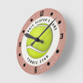 名前をカスタムするテニスバラ金ゴールドグリッターボール ラウンド壁時計 (傾斜)